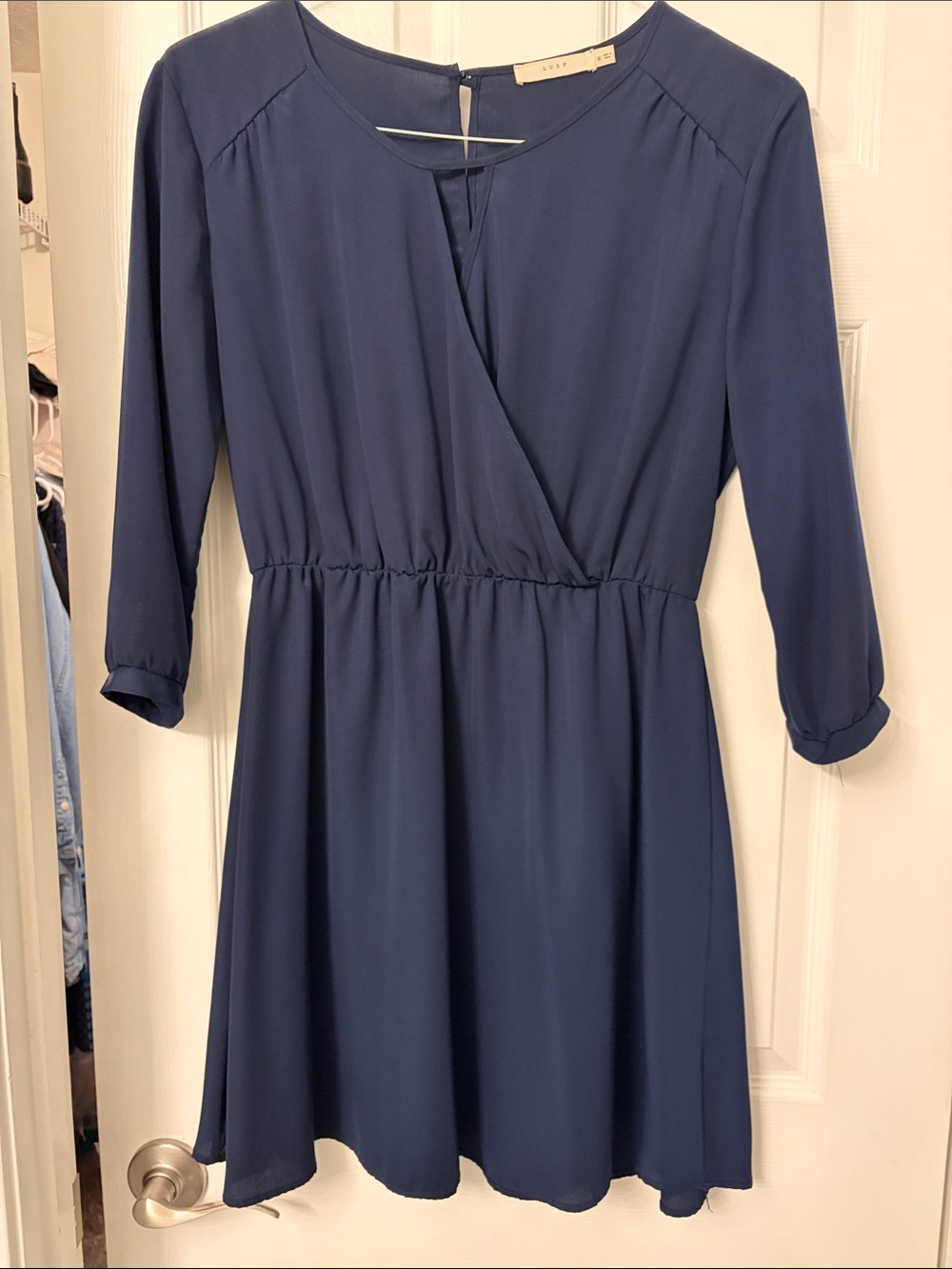 Lush Navy Wrap-Front Mini Dress
